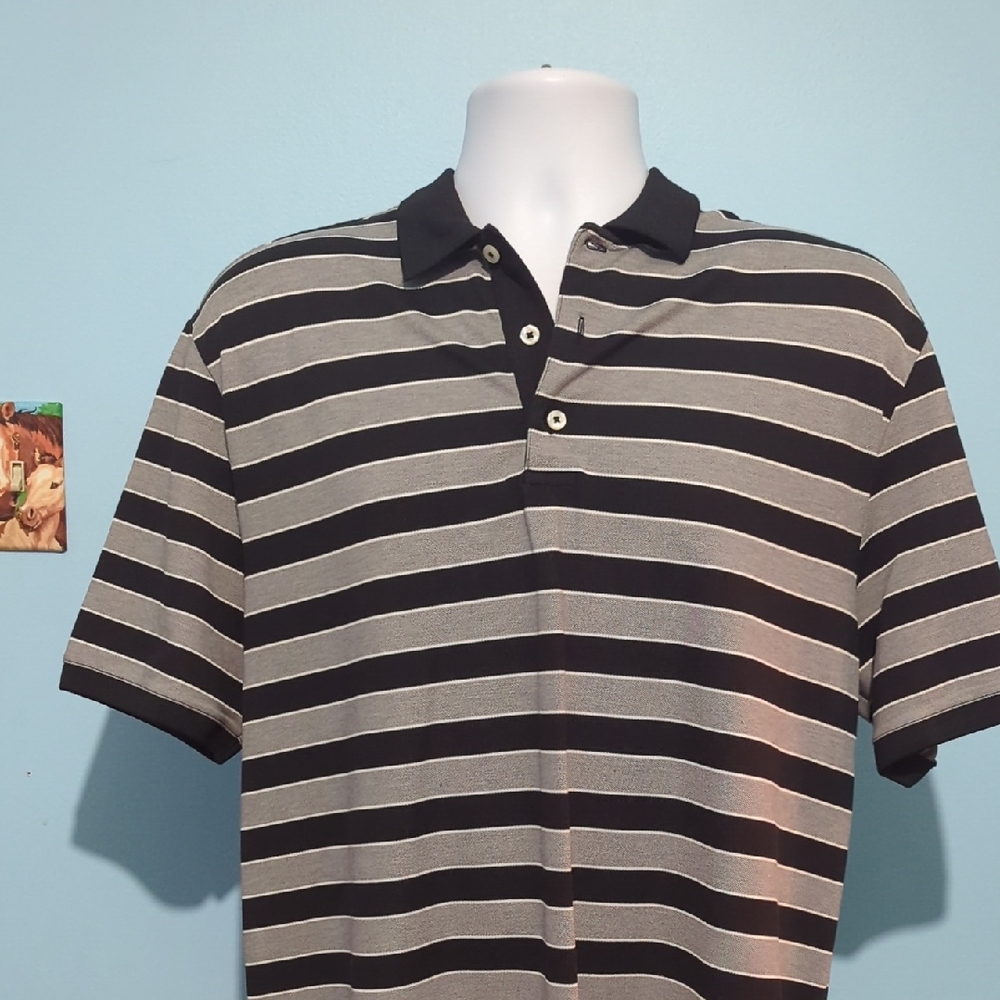 Daniel Cremieux Classic Black and Gray Striped Polo Shirt